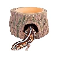 3 in 1 Reptile Hide Cave with Detachable Base & Humidity Dish, Essential Tank Terrarium Decor Humid Hideout Accessories for Small Reptiles Crested Gecko, Leopard Gecko, Lizard, Snake, Crabs