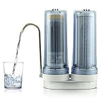 APEX EXPRT MR-2050 Dual Countertop Water Filter, Carbon and Mineral pH Alkaline Water Filter, Easy Install Faucet Water Filter - Reduces Heavy Metals, Bad Taste and Up to 99% of Chlorine - Clear