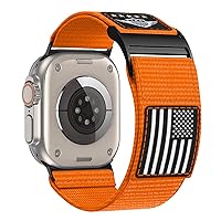 Rugged Nylon Band Compatible with Apple Watch Band 49mm 45mm 44mm 42mm,Soft Sport Loop Adjustable Wristbands Replacement Strap for Apple Watch Ultra iWatch Series 8/7/SE/6/5/4/3/2/1,USA Flag Orange