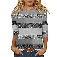 Fall Blouses for Women 2023 Women's Fall Three Quarter and Long Sleeve Crewneck Casual Printed Blouses