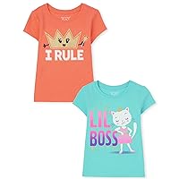 Toddler Girls Short Sleeve Multi Color Graphic T-Shirt, 2 Pack