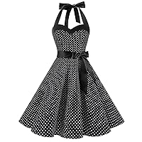 IDOPIP Halter Retro Polka Dot Dress for Women 1950s Vintage Cocktail Party Swing Dresses 50s Casual Rockabilly Audrey Dress