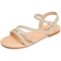 IDIFU Strappy Sandals for Women Dressy Summer Flat Sandals with Back Strap Open Toe Slingback Ankle Strap Sandals Wedding Bridal Prom Bride Bridesmaid Sandals Comfortable Cute Casual Dress Sandals