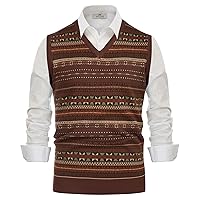 PJ Paul Jones Men's V-Neck Fair Isle Sweater Vest Vintage Contrast Sweater Vest