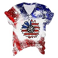 T Shirts for Women Plus Size Spring Women Independence Day Blouse Casual V Neck Printing Short Sleeve Tshirt T