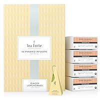 Tea Forte Ginger Lemongrass Herbal Tea Event Box, Bulk Pack of 48 Pyramid Infuser Tea Sachets for All Occasions