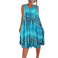 Womens Sleeveless Dresses Loose Fit Dresses for Women Crewneck Beach Vintage Hawaiian Midi Summer Fall Dresses 2024