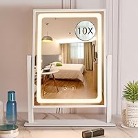 Vanity Mirror with Lights, Hollywood Makeup Mirror with Lights, Touch Control, 3 Color Lighting Modes, Dimmable, Detachable 10X Magnification Mirror, 360° Rotation (16in, White)