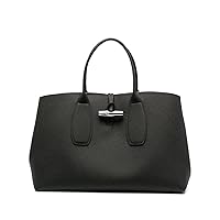 Longchamp Large 'Roseau' Leather Top handle Shoulder Tote Handbag, Black