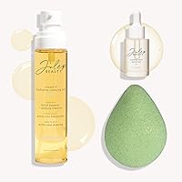 Julep Skincare Staples 3pc Collection: Vitamin E Hydrating Cleansing Oil and Makeup Remover, Hydrating Reperative Antioxidant Facial Oil with Rosehip Seed Oil, and Konjac Green Tea Cleansing Sponge