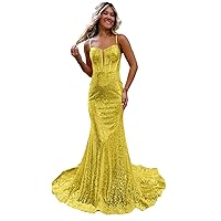 Sparkly Mermaid Sequin Prom Dresses Long Spaghetti Straps Formal Evening Gown