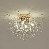 Modern Small Crystal Ceiling Light Fixture, 4-Light Gold Crystal Sputnik Firework Chandelier, Semi Flush Mount Ceiling Light Fixtures for Bedroom Kitchen Hallway Entryway Bathroom(H9.5'' x W17.7'')
