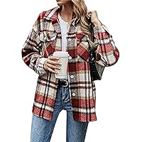 EFOFEI Womens Flannel Oversize Shacket Plaid Lapel Fashion Shirts Button Casual Coats with Pockets
