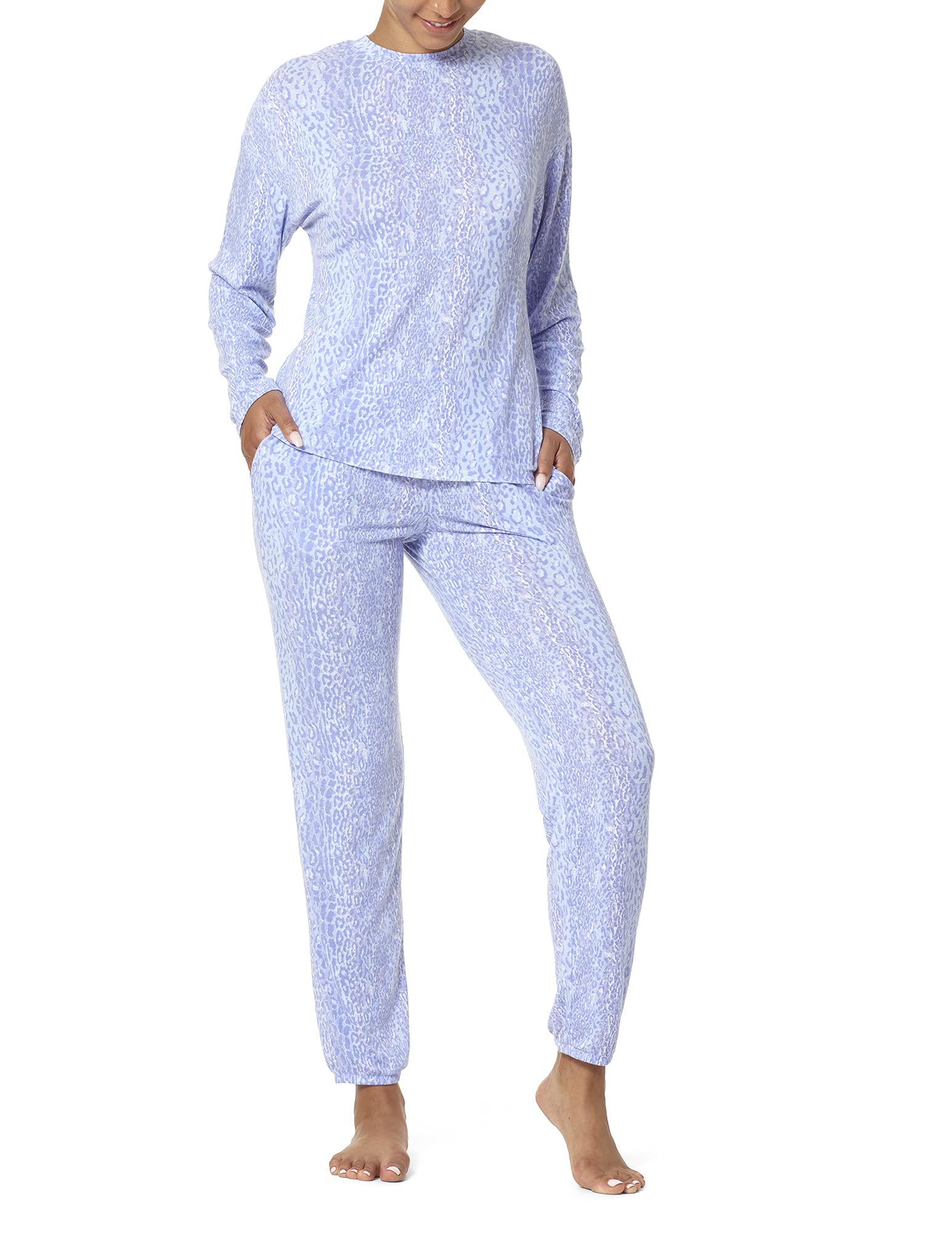 HUE Women's Long Sleeve Tee and Jogger Pant 2 Piece Pajama Set