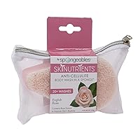 Spongeables Skinutrients anticellulite body wash in a sponge, spa cellulite massager, moisturizer and exfoliator, 20+ washes 4 sponge, Pink, English Rose, 1oz