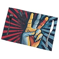 (Rock and Roll Print) Set of 6 Placemat, Holiday Banquet Kitchen Table Decoration Flower Mats, Waterproof, Easy to Clean, 12 X 18 Inches