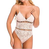 Womens Sexy Lingerie Sheer Mesh Strappy Bodysuit One Piece Jumpsuit Lace Teddy Lingerie Naughty Babydoll Underwear