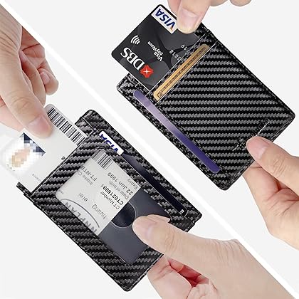 Travelambo Front Pocket Minimalist Leather Slim Wallet RFID Blocking Carbon Fiber Texture