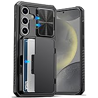 for Samsung Galaxy S24 Case Wallet, Built-in Card Holder(Store 4-5 Cards) & Slide Camera Cover & Kickstand, Military Grade Protection, Rugged Silicone Case for Galaxy S24 6.2