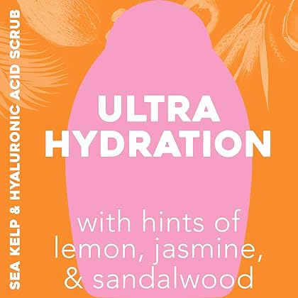 OGX Hydration + Sea Kelp & Hyaluronic Acid Sulfate-Free Lightly Moisturizing Body Scrub with Black Rice, Gentle Exfoliating Daily Body Wash to Soften & Smooth Skin, 19.5 Fl Oz