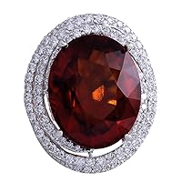 20.25 Carat Natural Red Hessonite Garnet and Diamond (F-G Color, VS1-VS2 Clarity) 14K White Gold Luxury Cocktail Ring for Women Exclusively Handcrafted in USA