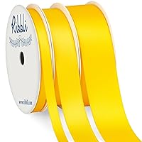 Ribbli 3 Rolls Maize Yellow Satin Ribbon Double Faced,Total 30 Yards,(1/4 Inch x 10-Yard,5/8 Inch x 10-Yard,1 Inch x 10-Yard), Use for Bows Bouquet,Gift Wrapping,Baby Shower,Wedding Decoration