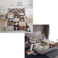 Manfei Cowboy 7pcs Bedding Set Full Size, Western Comforter Set with 1 Fitted Sheet +1 Flat Sheet + 4 Pillowcases