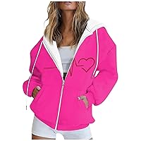 Zip Up Hoodies for Women Trendy Drawstring Casual Long Sleeve Y2k Hooded Sweatshirts Oversized Drawstring Jacket Coat