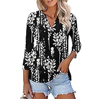 Womens 2024 Casual Summer 3/4 Length Sleeve Tops Vacation Trendy Shirts Loose Fit Three Quarter Length Sleeve Blouse Tops