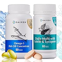 Bundle of Triple Strength Omega-3 Fish Oil Concentrate, EPA & DHA Fish Oil with Multivitamin Complex Daily Nutrition Support Supplement (Vitamin A, C, D, E, K, Bs, Lutein, Mineral, Lycopene…)