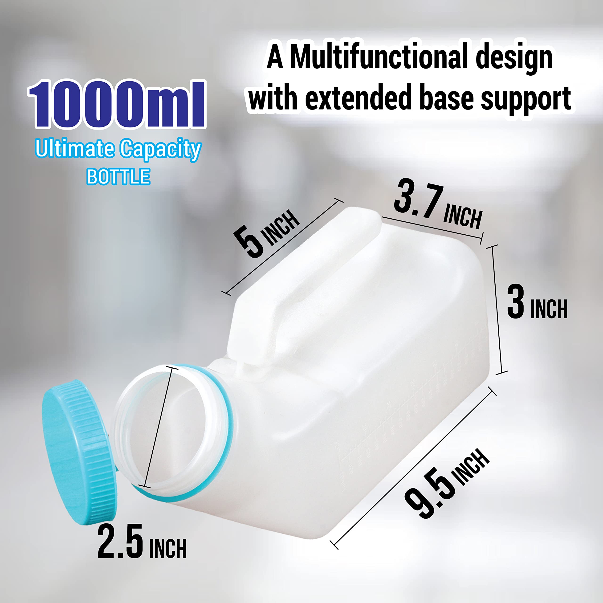 Portable Urinals for Men and Elderly 1000ml Urine Jar Spill Proof, Plastic, Urinal Bottle for Men Glow in The Dark Screw Cap - for Urine Collection and Travel Pee Bottle (1 Count (Pack of 1)