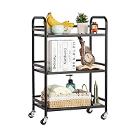 HDANI 3 Tier Rolling Cart Shelves,Heavy Duty Multifunctional Metal Frame-Supports 22 Lbs Per Tier,Rolling Cart with 2 Lockable Wheels for Home,Office,Kitchen,Bathroom,Bedroom (Black)…