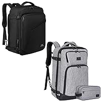 MATEIN Carry on Backpack & Travel Backpack for Men Bundle| Extra Large Water Resistant Lightweight Daypack for Flight 40L,Black & Flight Approved Carry On Backpack with Toiltry Bag, Grey