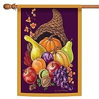 100548 Cornucopia Fall Flag 28x40 Inch Double Sided for Outdoor Thanksgiving House Yard Decoration