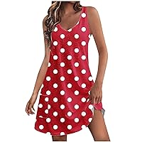 Spring Dresses for Women 2024 Summer Sexy Sleeveless Sundress Casual Polka Dot V Neck Loose Beach Dress with Pockets