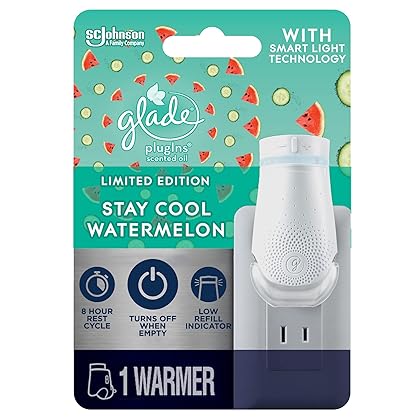 Glade PlugIn Plus Air Freshener Starter Kit, Scented Oil for Home and Bathroom, Stay Cool Watermelon, 0.67 Fl Oz, 1 Warmer + 1 Refill