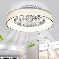 DLLT Low Profile Ceiling Fan with Light, 18.5'' LED Dimmable Ceiling Fans with Lights and Remote, Modern Bladeless Enclosed Ceiling Fan Flush Mount with Reverse Motor for Bedroom Living Room, Gray