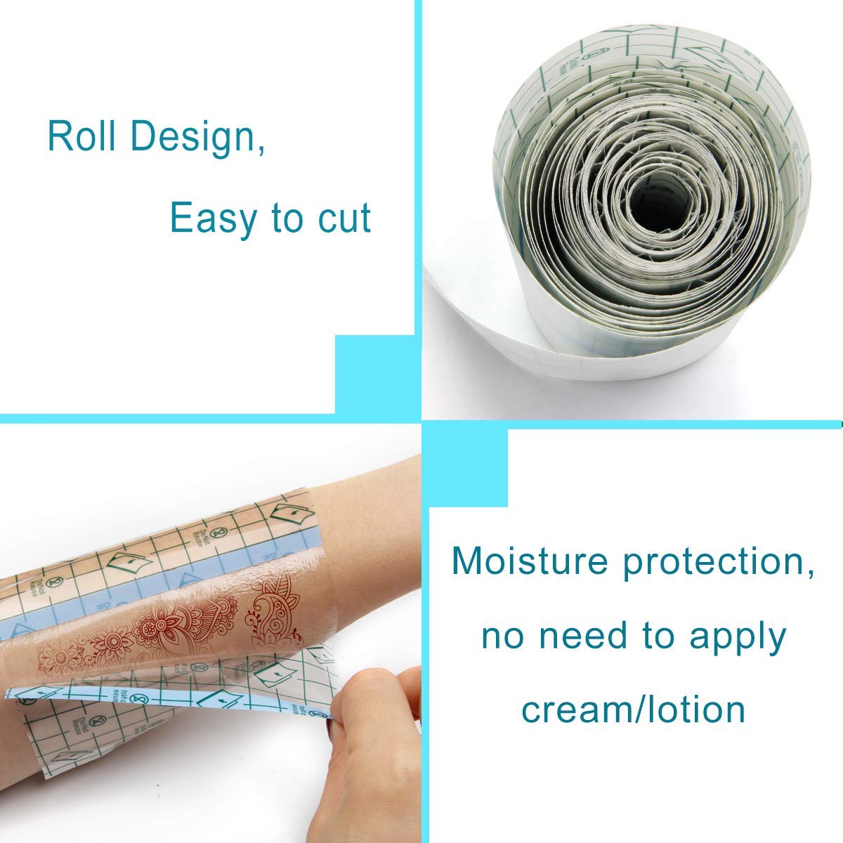 Tattoo Aftercare Waterproof Bandage 6 in x 1 yd Transparent Film Dressing Second Skin Healing Protective Clear Adhesive Bandages Tattoo Supplies Tattoo Bandage Roll