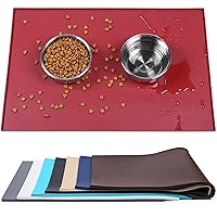 VIVAGLORY Dog Food Mat, Cat Dog Feeding Mat, Waterproof Non-Slip Food Grade Silicone Mat Placemat with Raised Edge, Anti-Messy Pet Bowl Mat for Food and Water, Burgundy, L(24