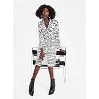 Women's Casual Jacket Fashion Beauty Dalmatian Print Lapel Neck Belted Coat Unique Comfortable Charming Lovely (Color : Black and White, Size : Medium)