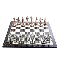 Mythologic Antique Copper Pegasus Figures Metal Chess Set for Adults Handmade Pieces and Marble Design Wood Chess Board King 3.75 inc