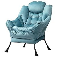 HollyHOME Modern Fabric Extra-Large Lazy Chair, Accent Oversized Comfy Reading Chair, Thick Padded Cozy Lounge Chair with Armrest, Steel Frame Leisure Sofa Chair for Living Room, Bedroom, Dorm, Blue