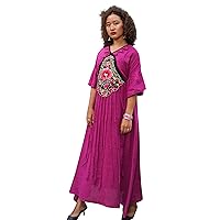 Handmade Tribal Boho Maxi Dress with Pockets for Women Made from Premium Cotton Linen Blend in Purple Bedecked with Antique Embroidery One Piece Only 110