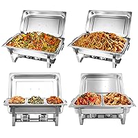 Valgus 4-Pack 8QT Stainless Steel Chafing Dish Buffet Set with 2 Full Size, 2 Half Size, 3 1/3 Size Pans Food Warmers for Parties, Buffets, Wedding, Banquet, Catering Events