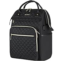 EMPSIGN 17 Inch Laptop Backpack for Women, Work Business Travel Computer College Bags, Large Capacity Water-repellent Quilted Casual Daypack with USB Port, Black