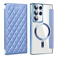 2024 New Leather Textured Flip Phone Case for Samsung S24 S23 S22 Ultra Plus, Personalized Leather Textured Flip Phone Case, with Credit Card Holder (Blue,S22Ultra)