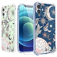 Moon Stars Case for iPhone 12 Mini with Rainbow Space Design,Moon Pattern with Screen Protector [Buffertech 6.6 ft Drop Impact] Soft TPU Protective Case for iPhone 12 Mini 5.4