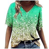 Fashion Blouses, Women's Fashion Casual Print V-Neck Short Sleeves Printed T-Shirt