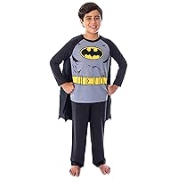 DC Comics Boys' Batman Classic Superhero Costume Raglan Shirt And Pants Kids Pajama Set with Detachable Cape