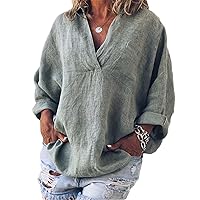 Andongnywell Women's Casual Shirts Notch V Neck Blouse Cuffed Long Batwing Sleeve Pullover Tunic Tops Blouse
